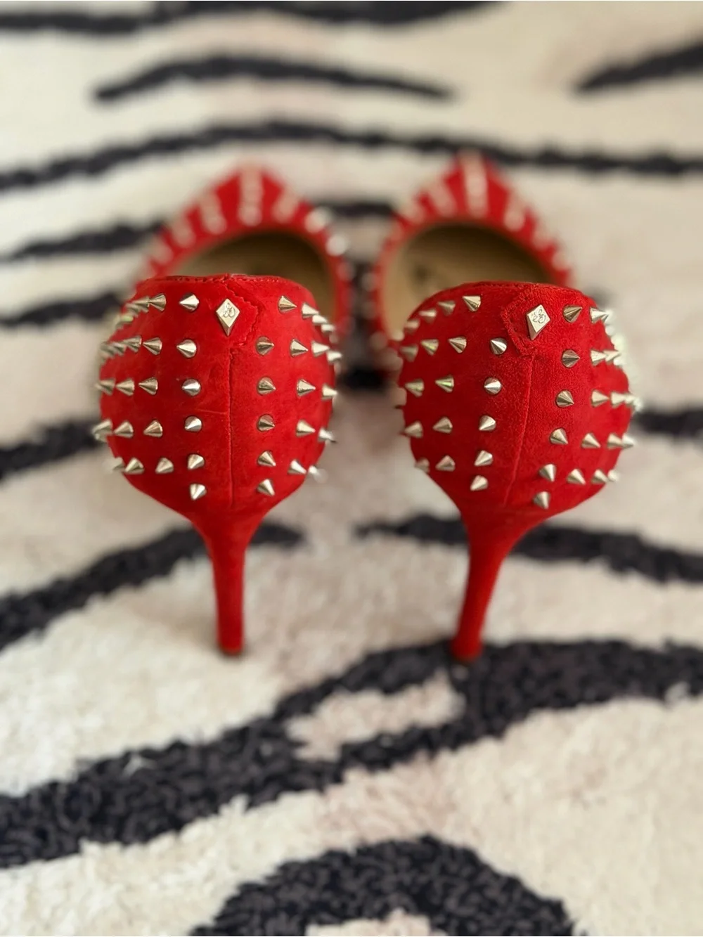 Sam Edelman Red Suede Pointed-Toe Stud Heels - Picture 2 of 6